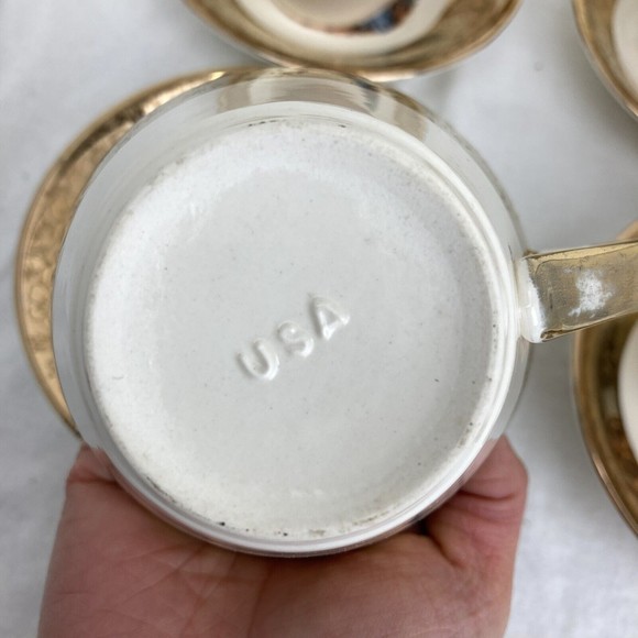 Lot 3 Vintage King Quality Fine Colonial Couple Gold 22k US 1960 Cups And Saucer - Picture 9 of 14